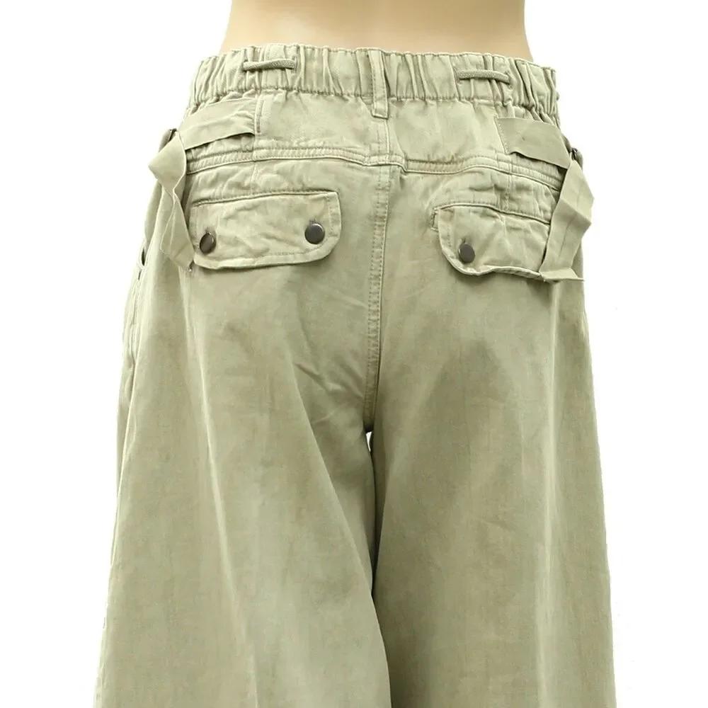 Free People Julien Wide-Leg Chino Trouser Pants Wide-Leg Cotton Zip XS 288477